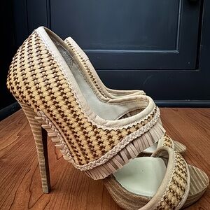 Leon Max Beige/Brown Woven Heels